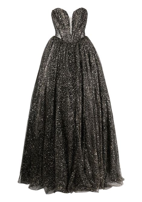 Silver and black Cassiopea glitter tulle bodice dress Rhea Costa - women